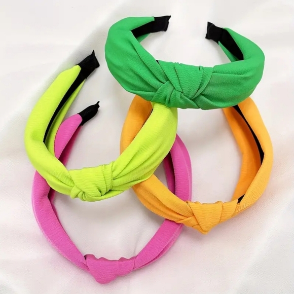 4 Neon Color Knotted Wide Brimmed Head Bands - Picture 2 of 5